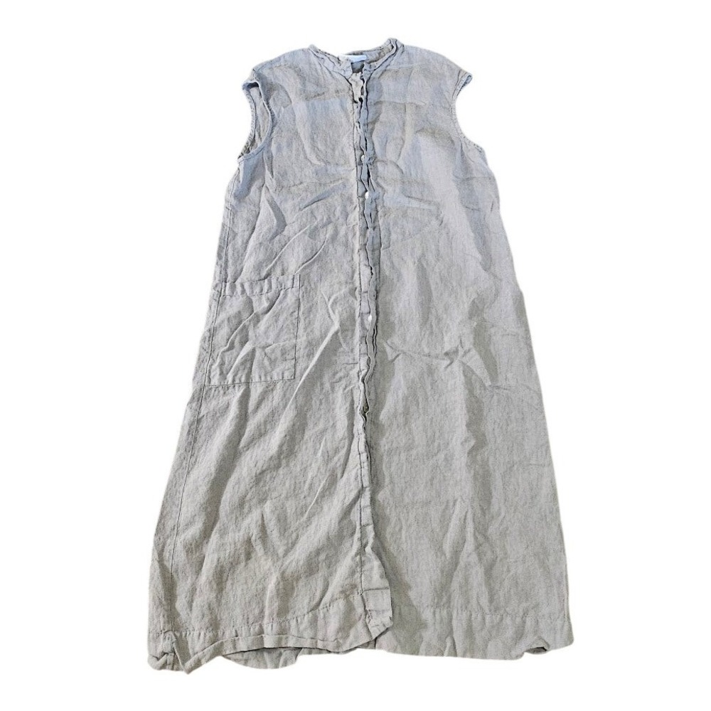 Bryn Walker Womens Grey 100% Linen Sleeveless Button Front Midi Dress Medium